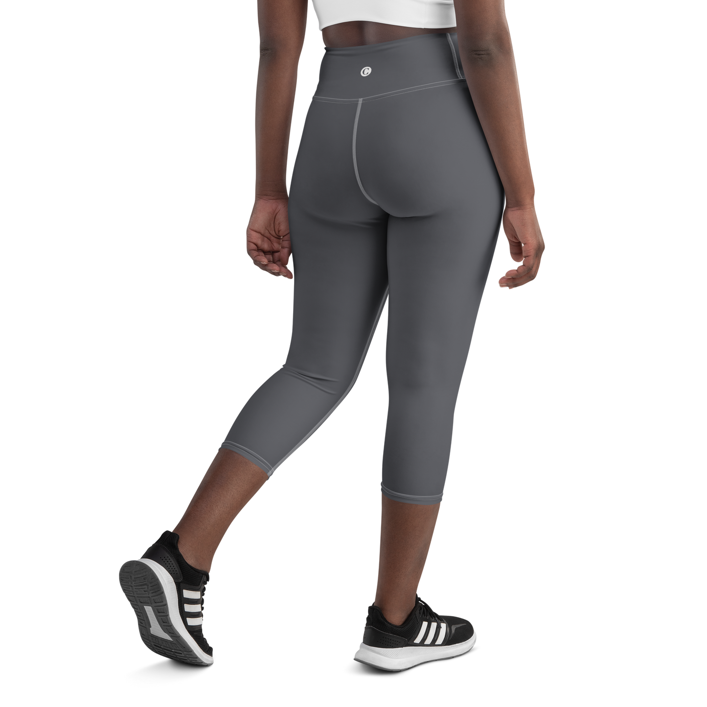 Michigan Upper Peninsula Yoga Capri Leggings (w/ UP USA Flag) | Iron Ore Grey