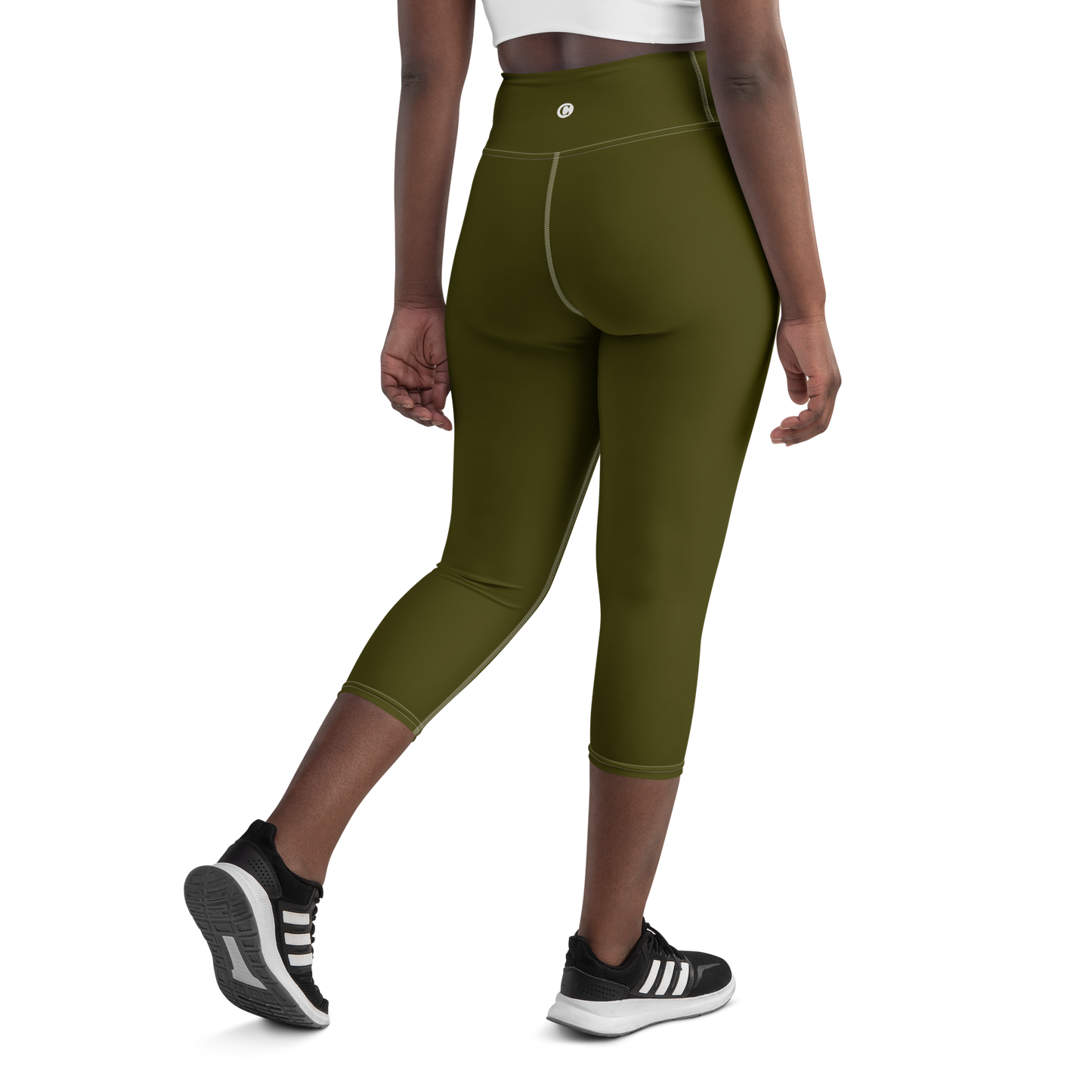 Michigan Upper Peninsula Yoga Capri Leggings (w/ UP USA Flag) | Military Green