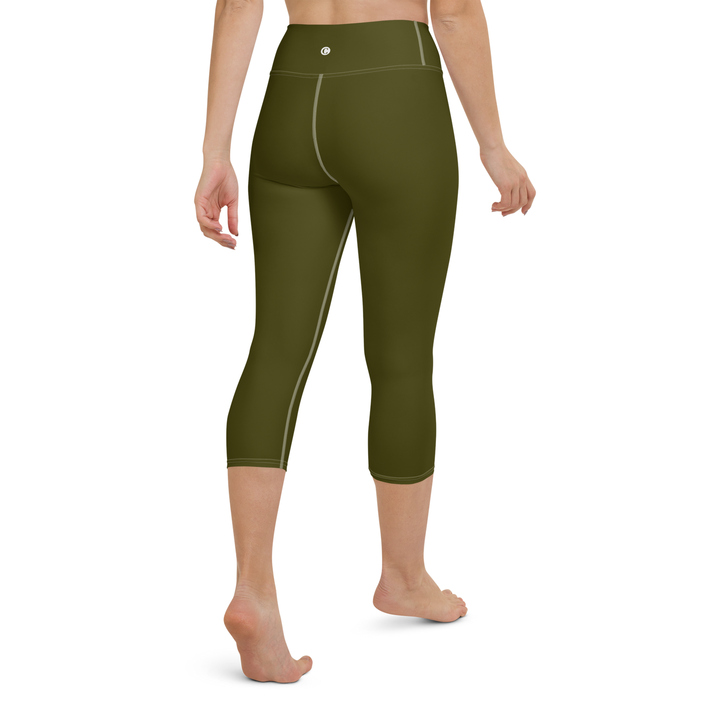 Michigan Upper Peninsula Yoga Capri Leggings (w/ UP USA Flag) | Military Green