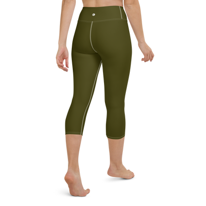 Michigan Upper Peninsula Yoga Capri Leggings (w/ UP USA Flag) | Military Green