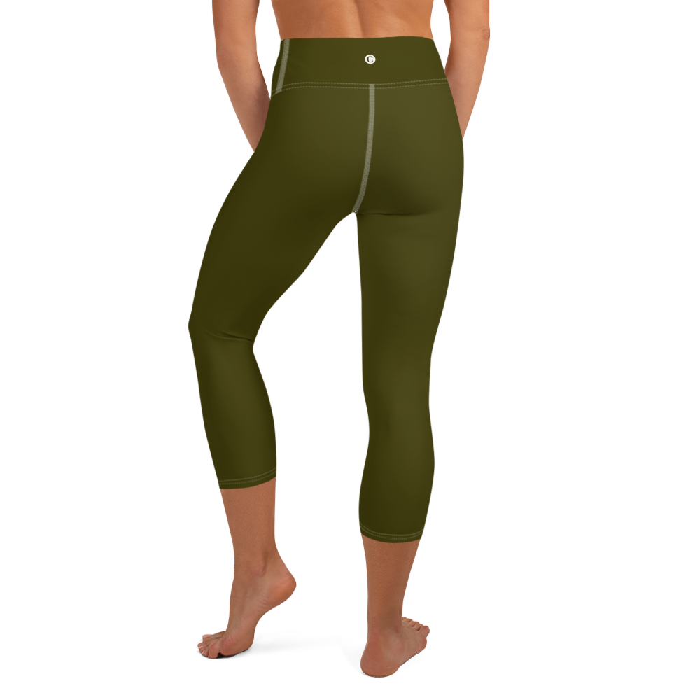 Michigan Upper Peninsula Yoga Capri Leggings (w/ UP USA Flag) | Military Green