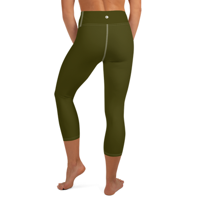 Michigan Upper Peninsula Yoga Capri Leggings (w/ UP USA Flag) | Military Green