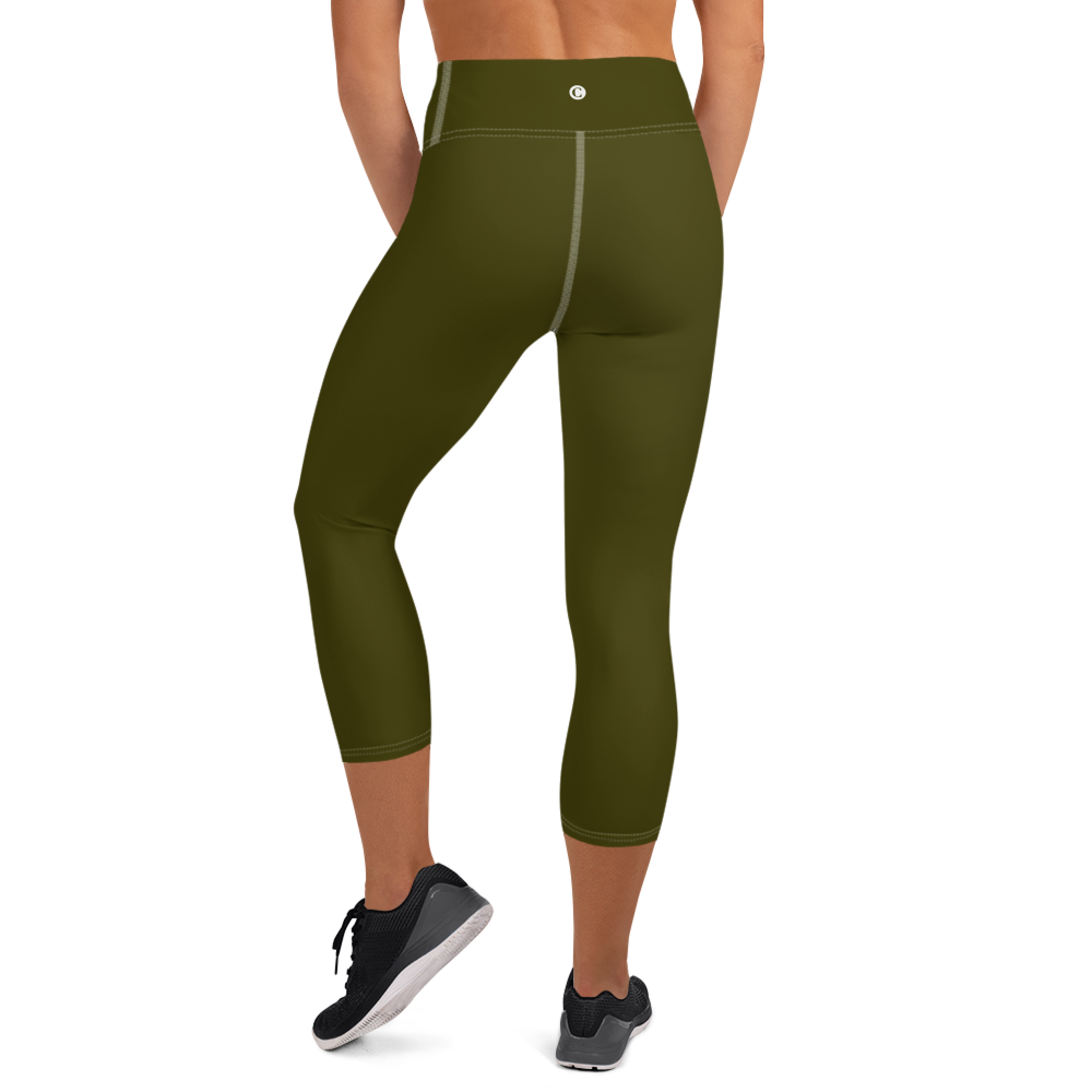 Michigan Upper Peninsula Yoga Capri Leggings (w/ UP USA Flag) | Military Green