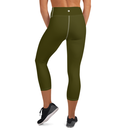 Michigan Upper Peninsula Yoga Capri Leggings (w/ UP USA Flag) | Military Green