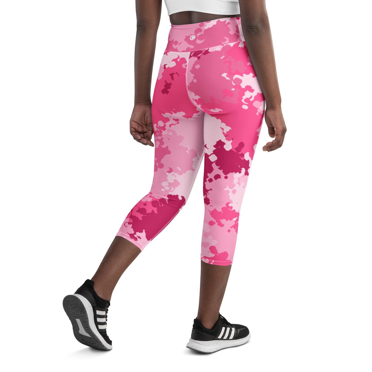 Michigan Upper Peninsula Yoga Capri Leggings (w/ UP USA Flag) | Pink Camo