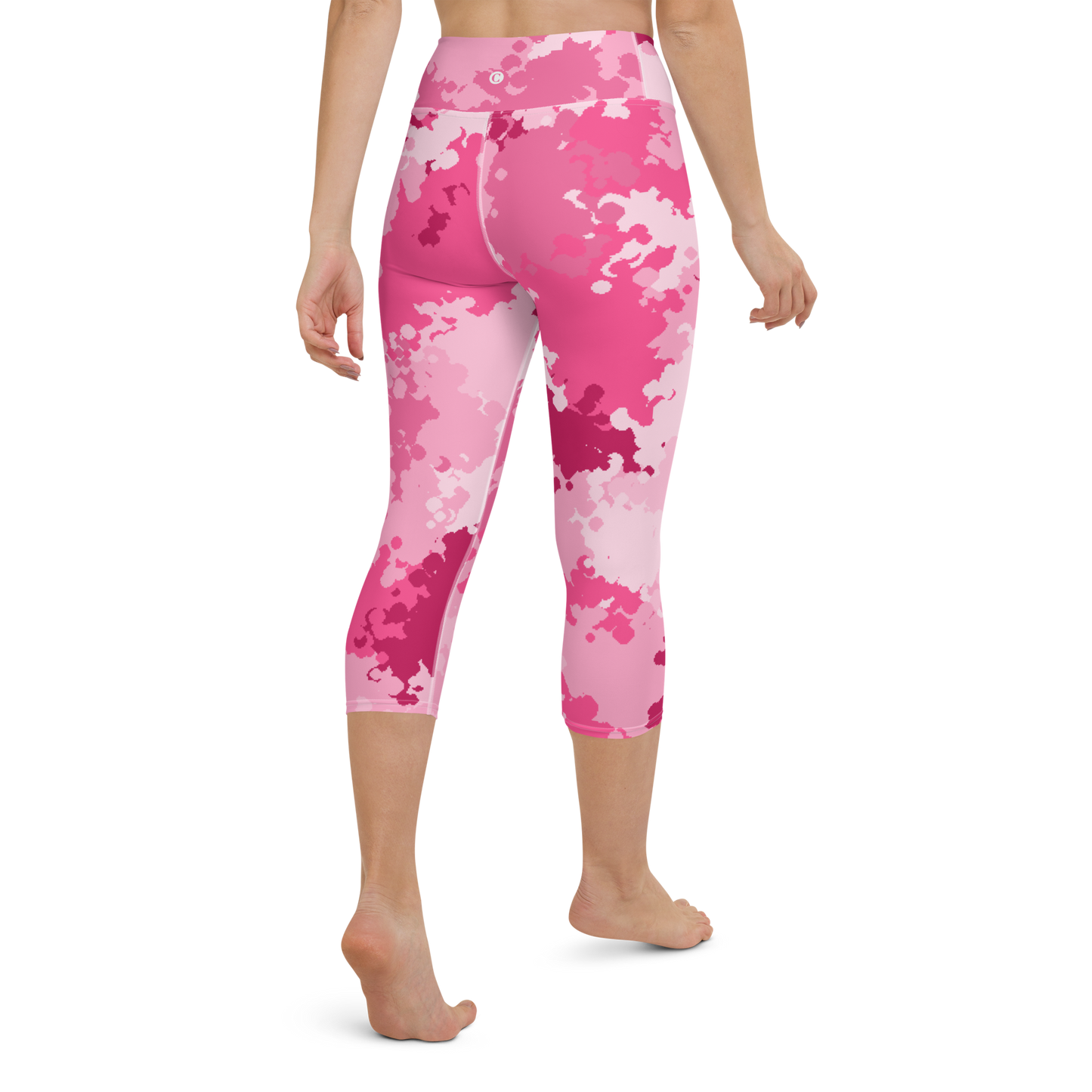 Michigan Upper Peninsula Yoga Capri Leggings (w/ UP USA Flag) | Pink Camo