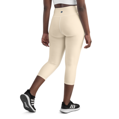 Michigan Upper Peninsula Yoga Capri Leggings (w/ UP USA Flag) | Champagne White