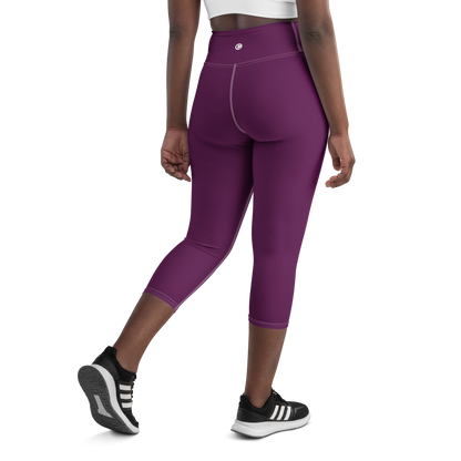 Michigan Upper Peninsula Yoga Capri Leggings (w/ UP Outline) | Tyrian Purple