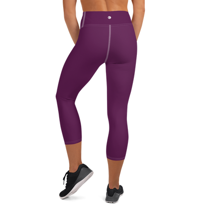 Michigan Upper Peninsula Yoga Capri Leggings (w/ UP Outline) | Tyrian Purple