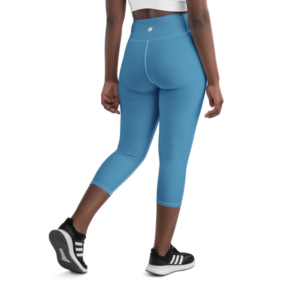 Michigan Upper Peninsula Yoga Capri Leggings (w/ UP Outline) | Lake Michigan Blue