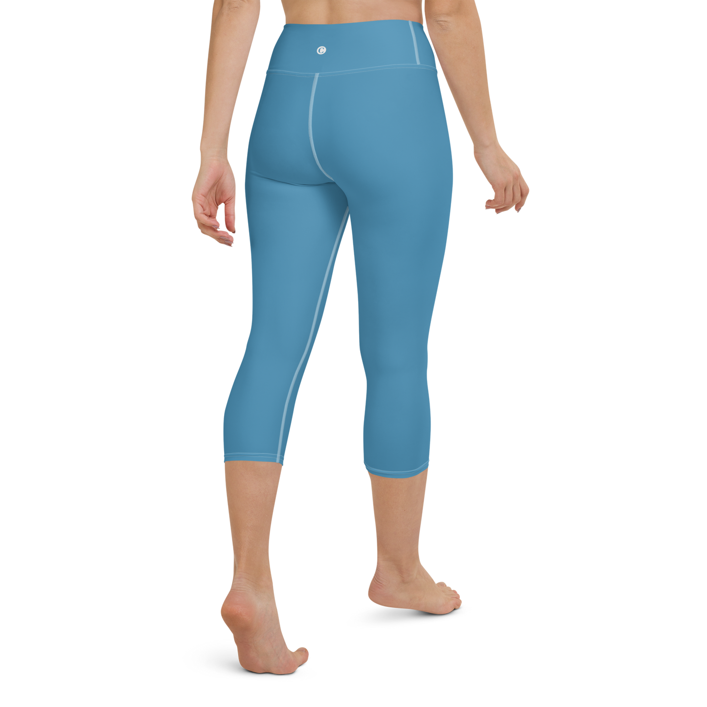 Michigan Upper Peninsula Yoga Capri Leggings (w/ UP Outline) | Lake Michigan Blue