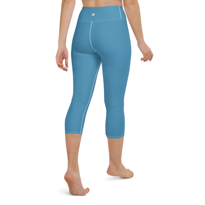 Michigan Upper Peninsula Yoga Capri Leggings (w/ UP Outline) | Lake Michigan Blue