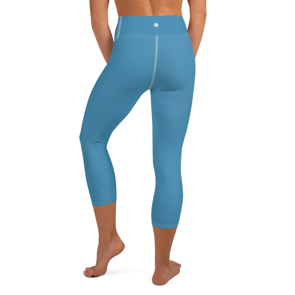 Michigan Upper Peninsula Yoga Capri Leggings (w/ UP Outline) | Lake Michigan Blue