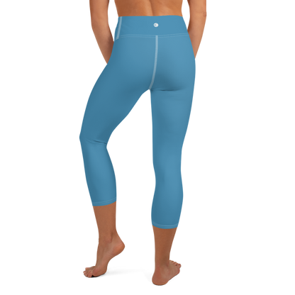 Michigan Upper Peninsula Yoga Capri Leggings (w/ UP Outline) | Lake Michigan Blue