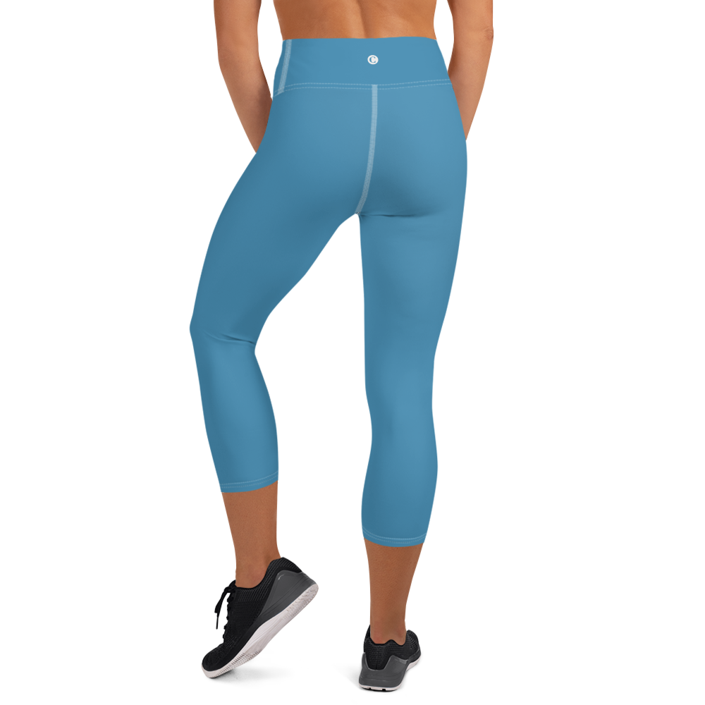 Michigan Upper Peninsula Yoga Capri Leggings (w/ UP Outline) | Lake Michigan Blue