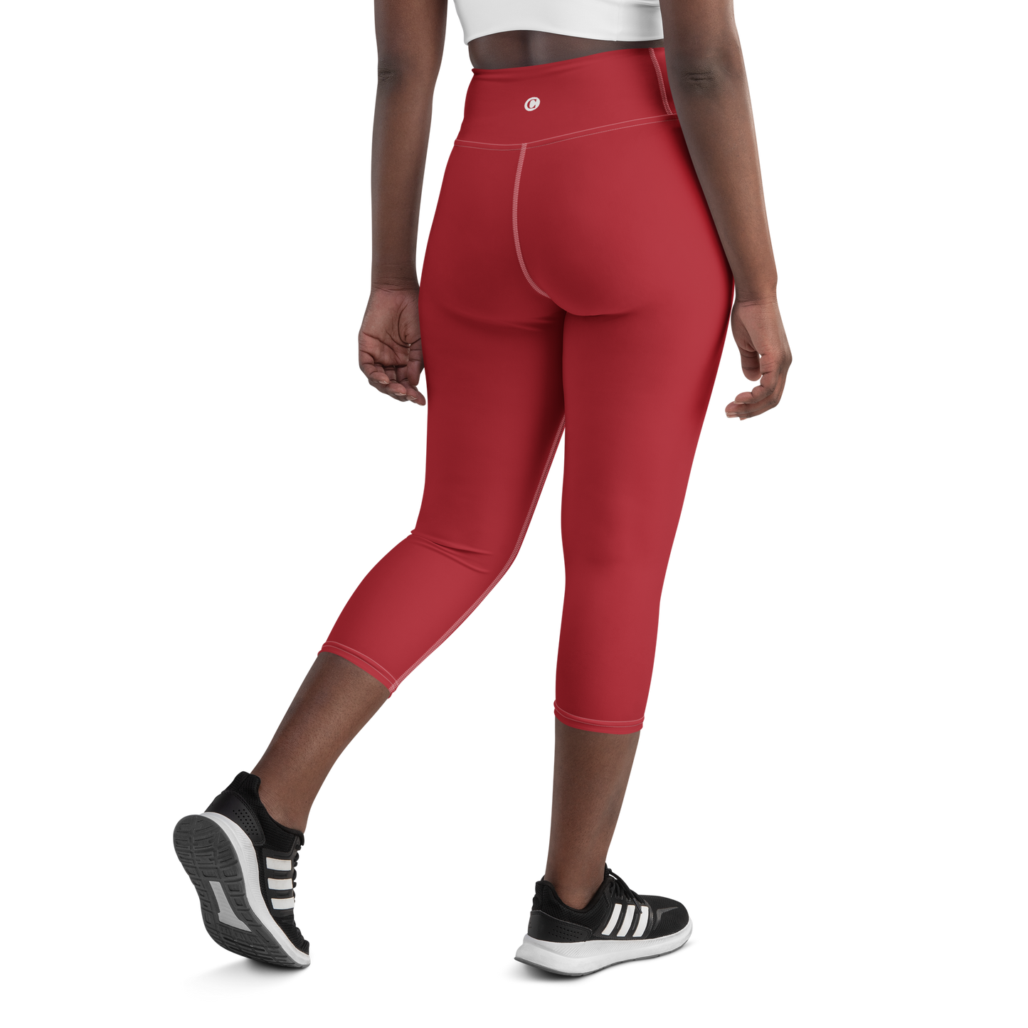 Michigan Upper Peninsula Yoga Capri Leggings (w/ UP Outline) | Thimbleberry Red