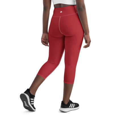 Michigan Upper Peninsula Yoga Capri Leggings (w/ UP Outline) | Thimbleberry Red