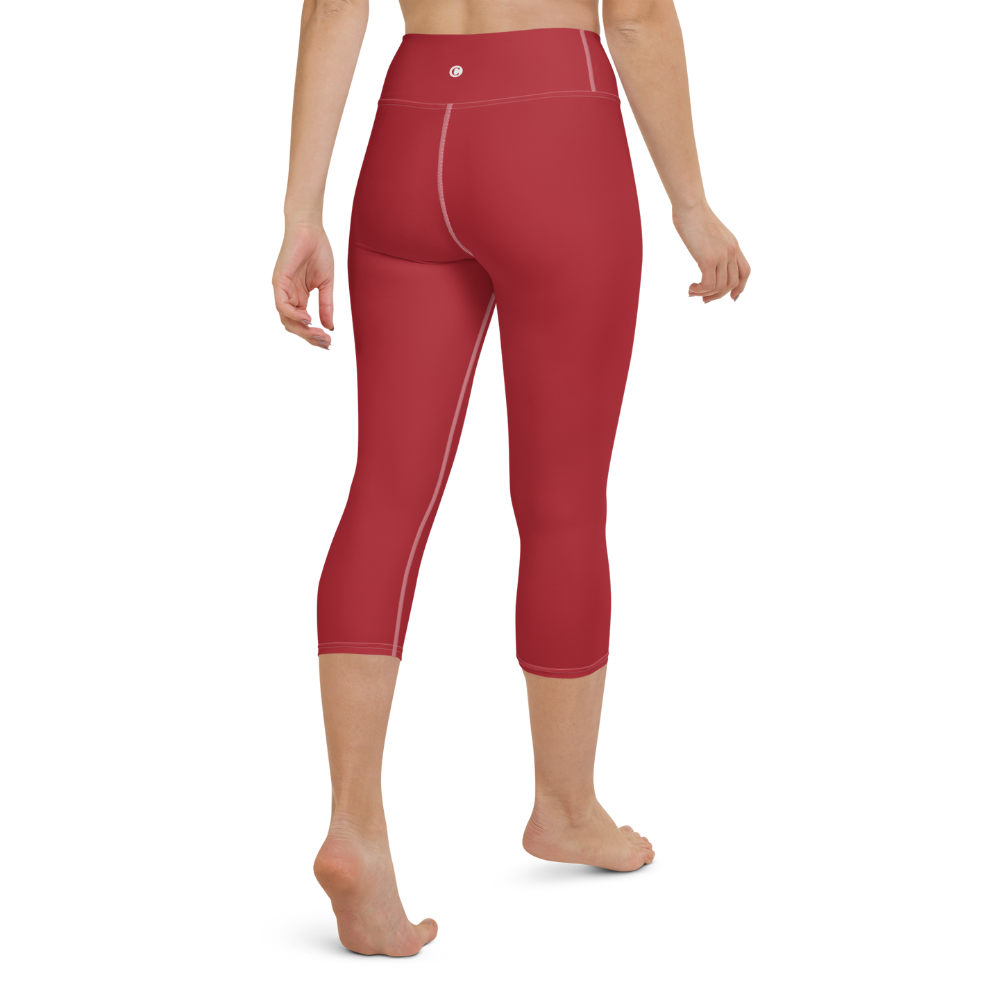 Michigan Upper Peninsula Yoga Capri Leggings (w/ UP Outline) | Thimbleberry Red