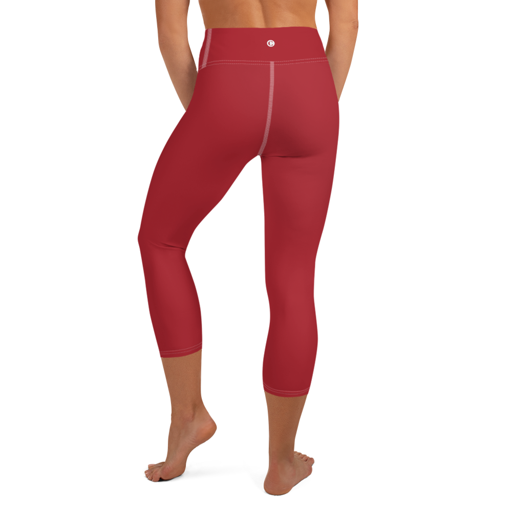 Michigan Upper Peninsula Yoga Capri Leggings (w/ UP Outline) | Thimbleberry Red