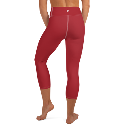 Michigan Upper Peninsula Yoga Capri Leggings (w/ UP Outline) | Thimbleberry Red