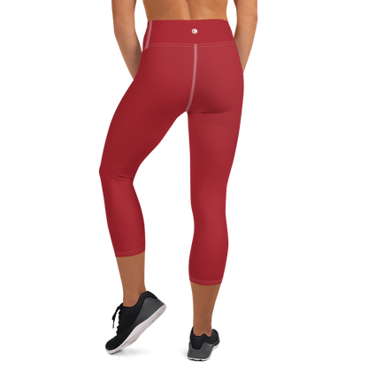 Michigan Upper Peninsula Yoga Capri Leggings (w/ UP Outline) | Thimbleberry Red