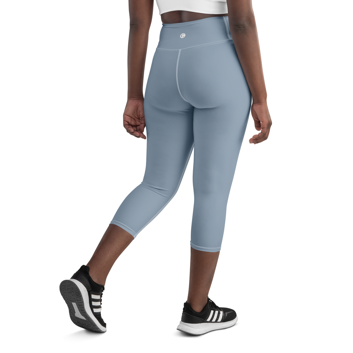 Michigan Upper Peninsula Yoga Capri Leggings (w/ UP Outline) | Lake Michigan Blue