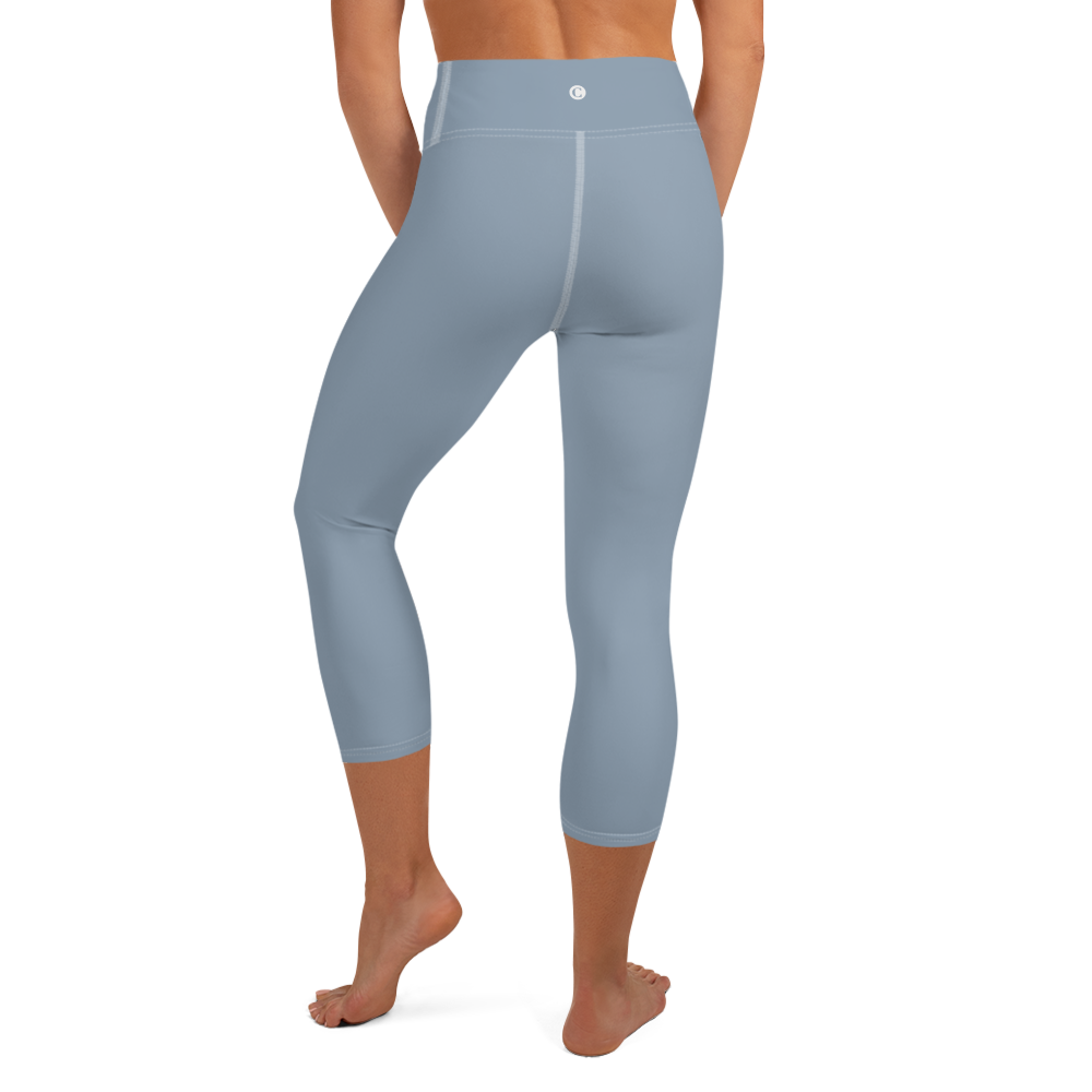 Michigan Upper Peninsula Yoga Capri Leggings (w/ UP Outline) | Lake Michigan Blue