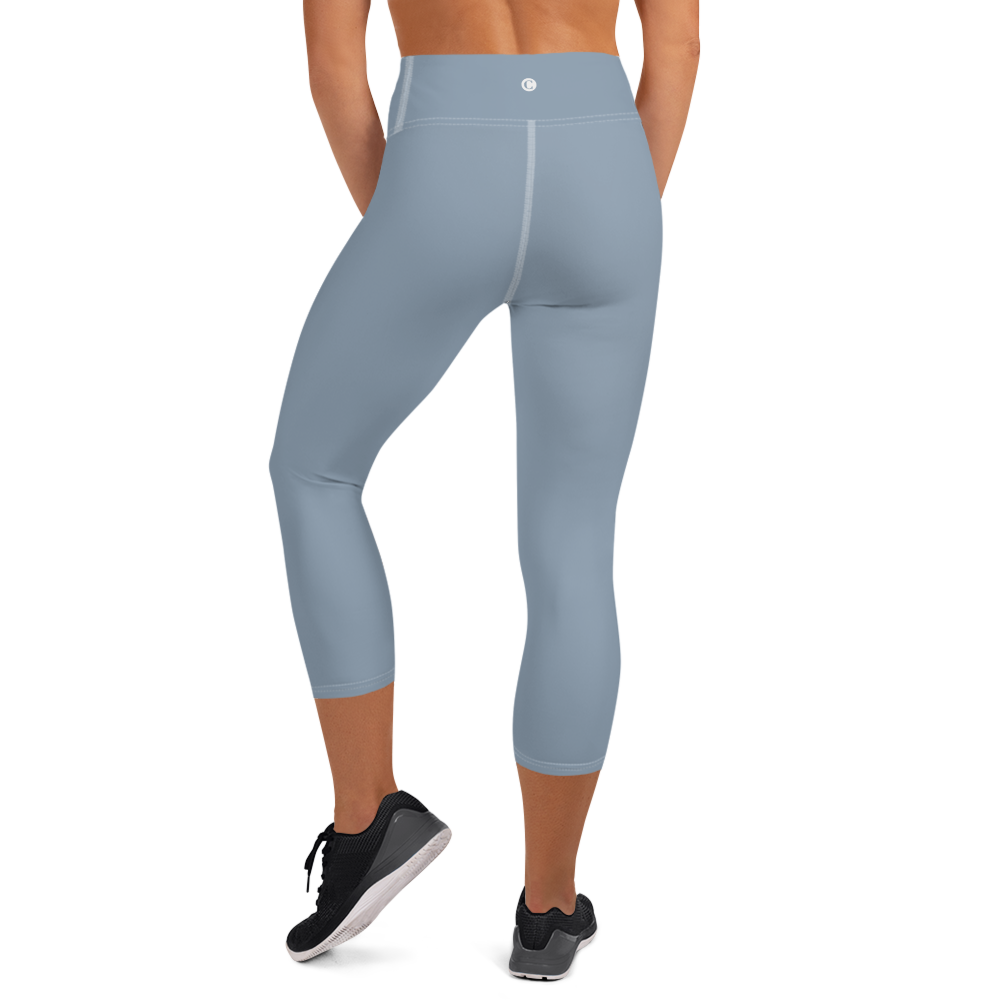 Michigan Upper Peninsula Yoga Capri Leggings (w/ UP Outline) | Lake Michigan Blue