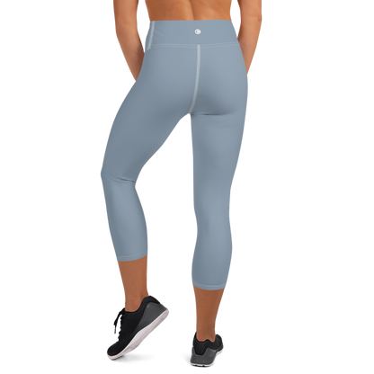 Michigan Upper Peninsula Yoga Capri Leggings (w/ UP Outline) | Lake Michigan Blue