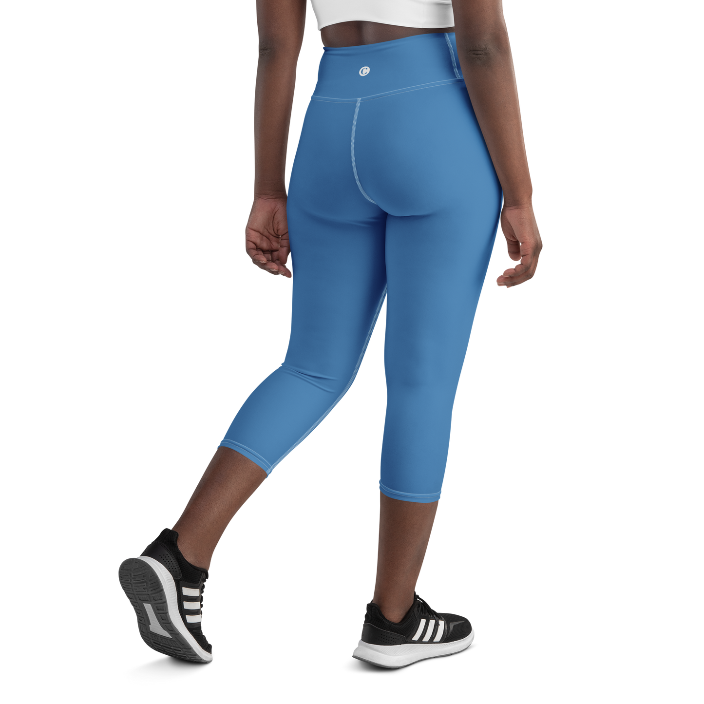 Michigan Upper Peninsula Yoga Capri Leggings (w/ UP Outline) | Lake Superior Blue