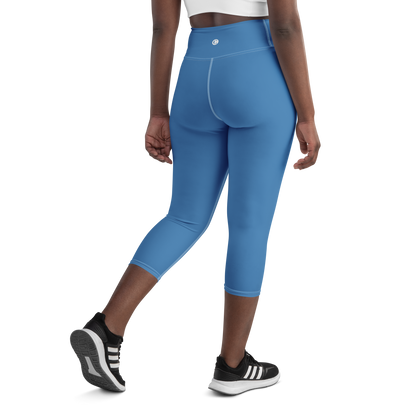 Michigan Upper Peninsula Yoga Capri Leggings (w/ UP Outline) | Lake Superior Blue