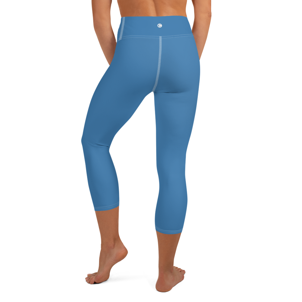 Michigan Upper Peninsula Yoga Capri Leggings (w/ UP Outline) | Lake Superior Blue