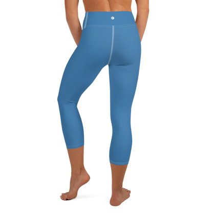 Michigan Upper Peninsula Yoga Capri Leggings (w/ UP Outline) | Lake Superior Blue