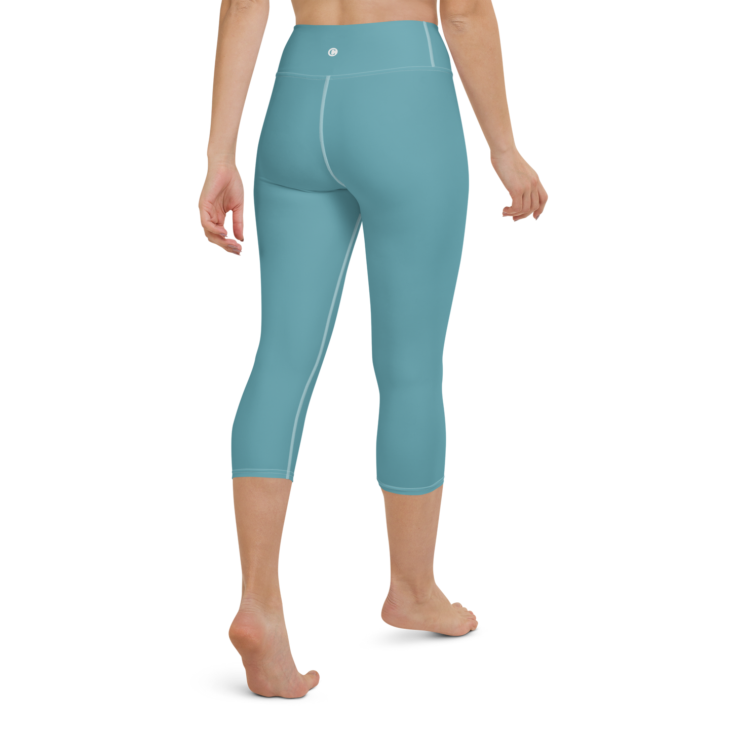 Michigan Upper Peninsula Yoga Capri Leggings (w/ UP Outline) | Lake Huron Blue