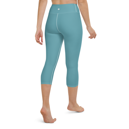 Michigan Upper Peninsula Yoga Capri Leggings (w/ UP Outline) | Lake Huron Blue