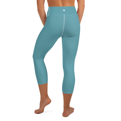 Michigan Upper Peninsula Yoga Capri Leggings (w/ UP Outline) | Lake Huron Blue