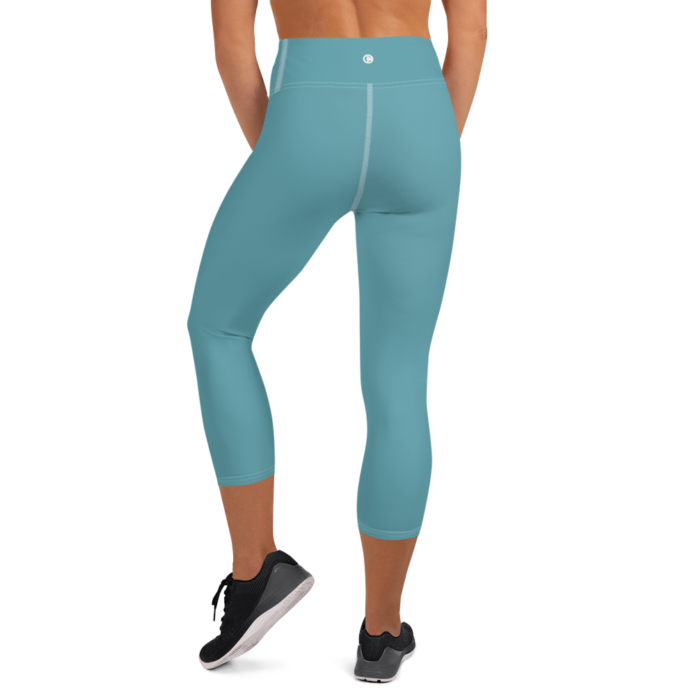 Michigan Upper Peninsula Yoga Capri Leggings (w/ UP Outline) | Lake Huron Blue