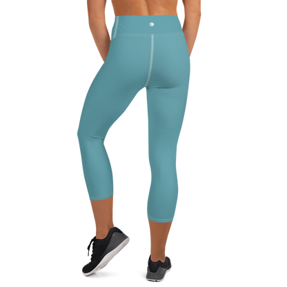 Michigan Upper Peninsula Yoga Capri Leggings (w/ UP Outline) | Lake Huron Blue