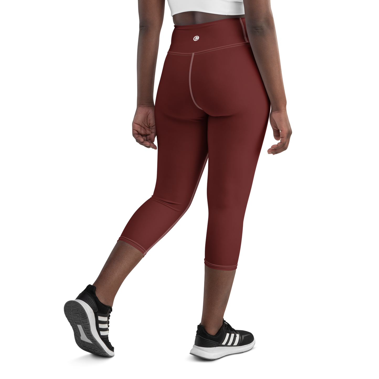 Michigan Upper Peninsula Yoga Capri Leggings (w/ UP Outline) | Cherrywood Color