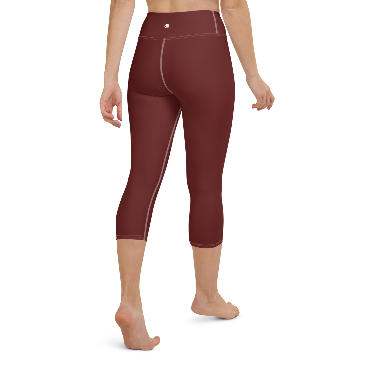 Michigan Upper Peninsula Yoga Capri Leggings (w/ UP Outline) | Cherrywood Color