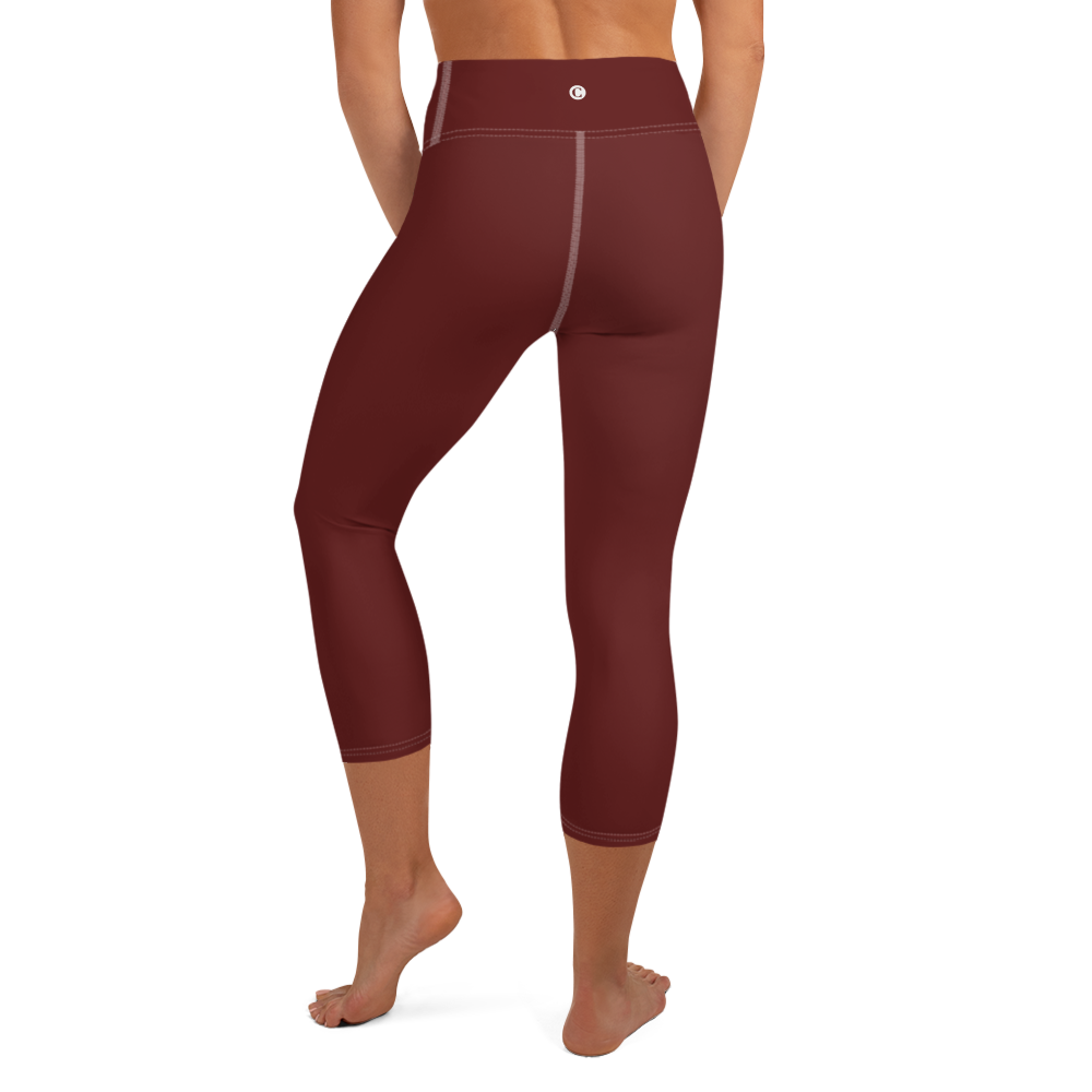 Michigan Upper Peninsula Yoga Capri Leggings (w/ UP Outline) | Cherrywood Color