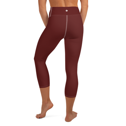 Michigan Upper Peninsula Yoga Capri Leggings (w/ UP Outline) | Cherrywood Color