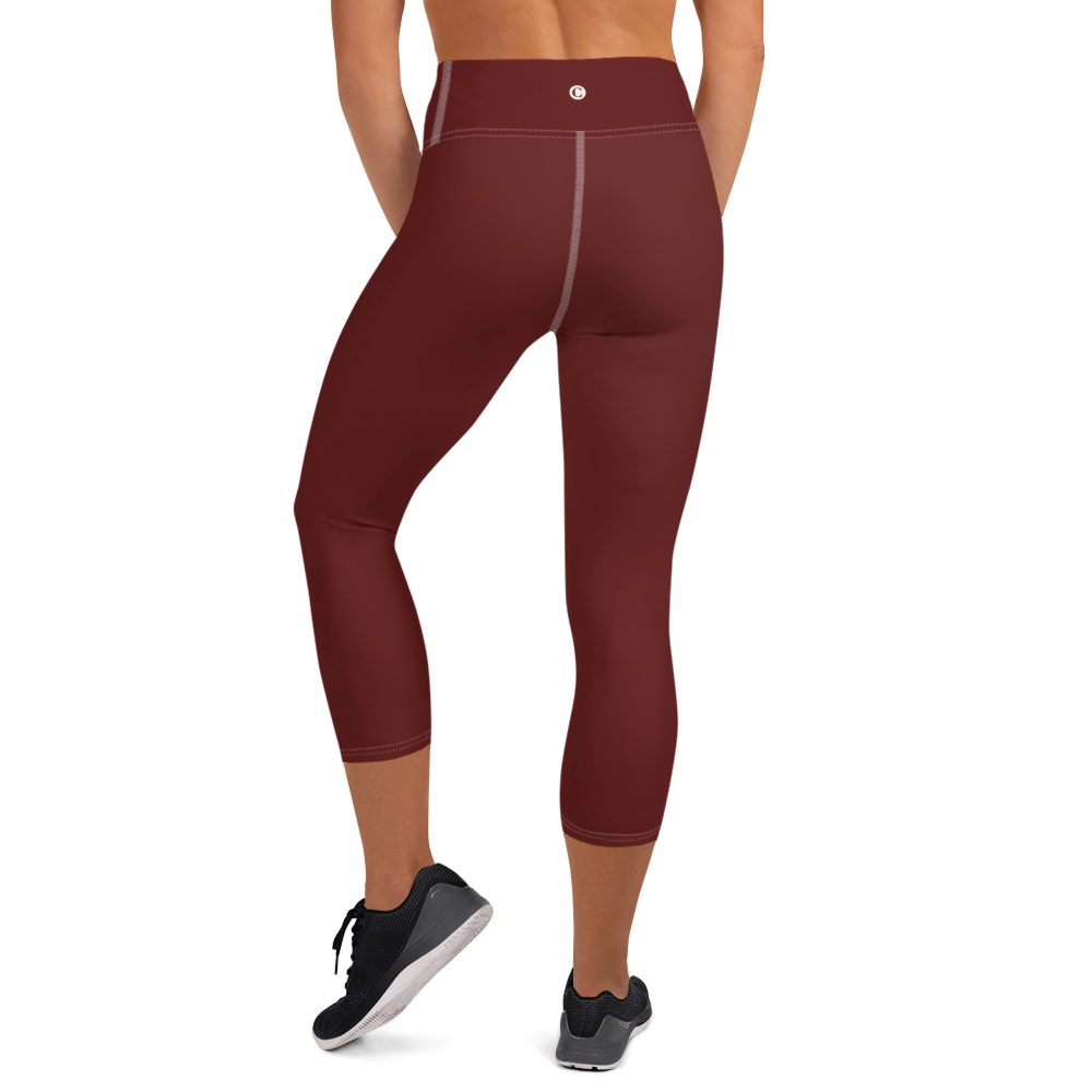 Michigan Upper Peninsula Yoga Capri Leggings (w/ UP Outline) | Cherrywood Color