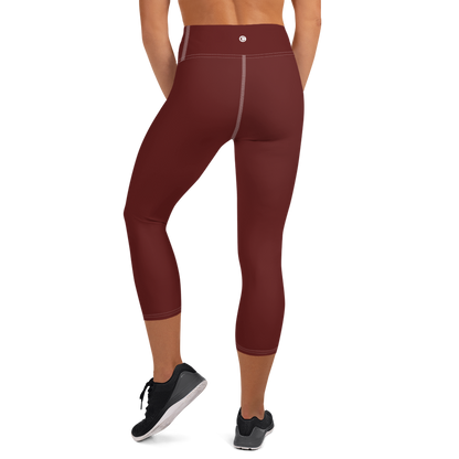 Michigan Upper Peninsula Yoga Capri Leggings (w/ UP Outline) | Cherrywood Color