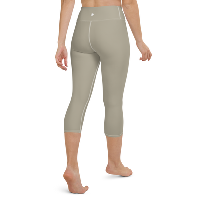 Michigan Upper Peninsula Yoga Capri Leggings (w/ UP Outline) | Petoskey Stone Beige