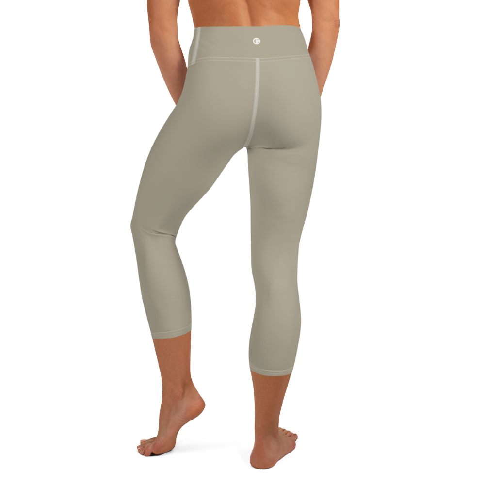 Michigan Upper Peninsula Yoga Capri Leggings (w/ UP Outline) | Petoskey Stone Beige