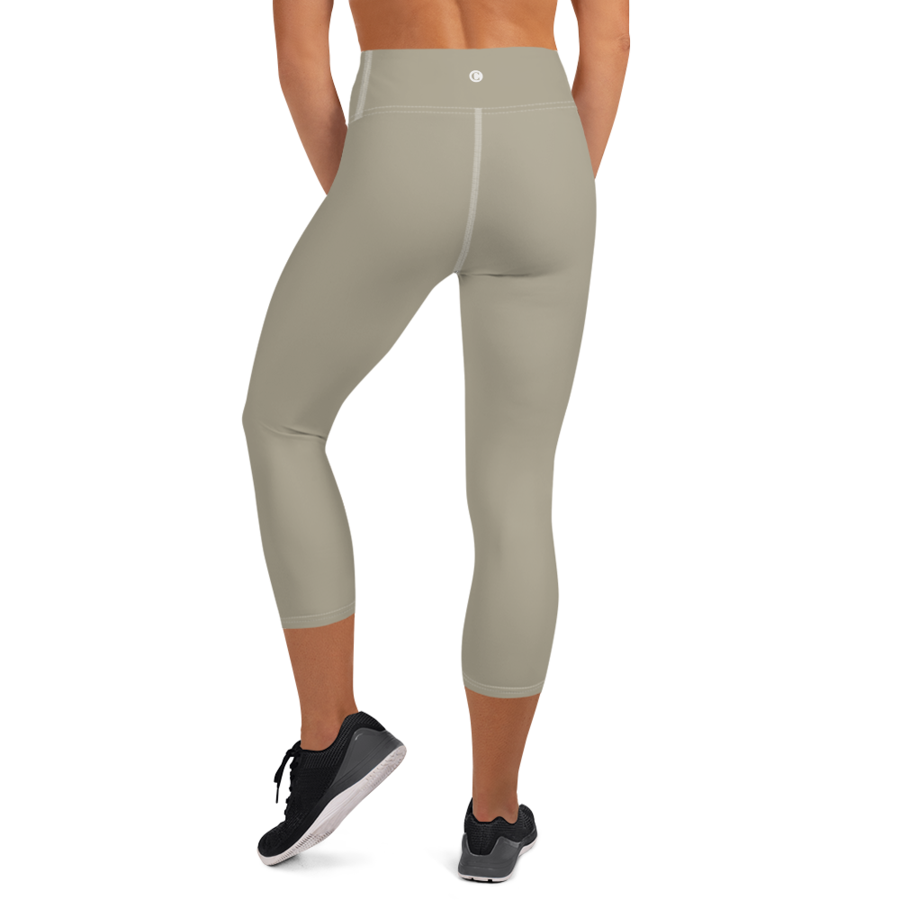 Michigan Upper Peninsula Yoga Capri Leggings (w/ UP Outline) | Petoskey Stone Beige