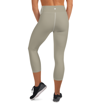 Michigan Upper Peninsula Yoga Capri Leggings (w/ UP Outline) | Petoskey Stone Beige