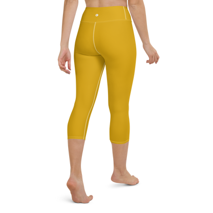 Michigan Upper Peninsula Yoga Capri Leggings (w/ UP Outline) | Gold