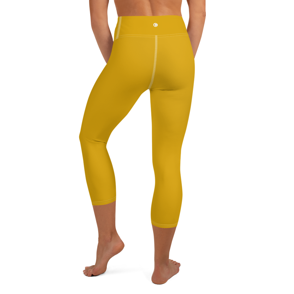 Michigan Upper Peninsula Yoga Capri Leggings (w/ UP Outline) | Gold